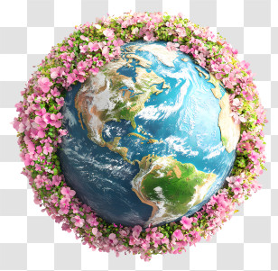 3d Earth - Earth With Flowers Illustration For Earth Day Transparent PNG
