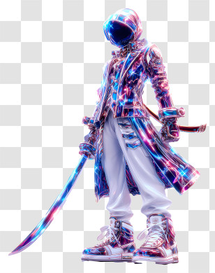 Neon Cyber Anime - Neon Samurai Astronaut With Katana Transparent PNG