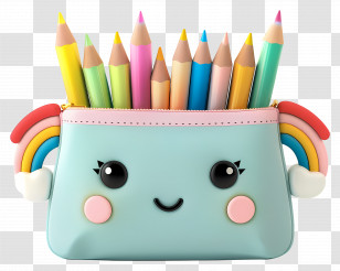 Pencil Pouch - Cute Pencil Case With Rainbow And Pencils Transparent PNG