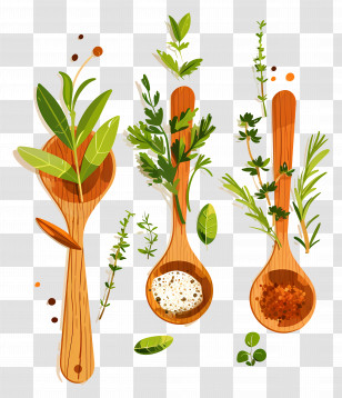 Spices - Herbs And Spices On Wooden Spoons Transparent PNG