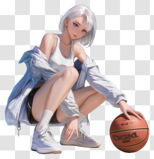 Anime Basketball Player - Anime Girl With Basketball Sitting Transparent PNG