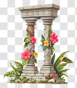 Ancient Temple Pillar - Floral Stone Columns In Nature Transparent PNG
