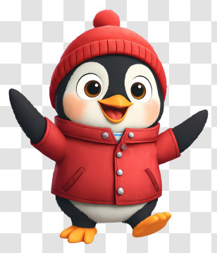 Cute Cartoon Penguin - Happy Penguin In Red Coat Transparent PNG