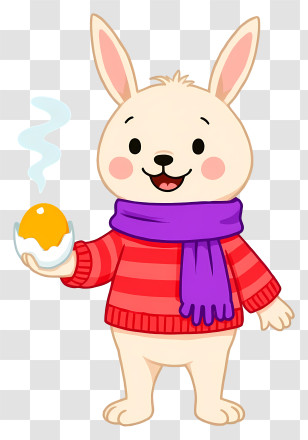 Bunny Holding Peeled Boiled Egg - White Rabbit Holding Egg Transparent PNG