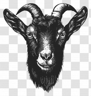 Black Goat - Black And White Goat Head Illustration Transparent PNG