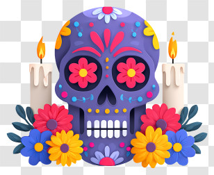 Sugar Skull - Purple Decorated Sugar Skull Altar Transparent PNG