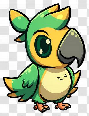 Cartoon Bird - Cute Green And Yellow Cartoon Parrot Transparent PNG