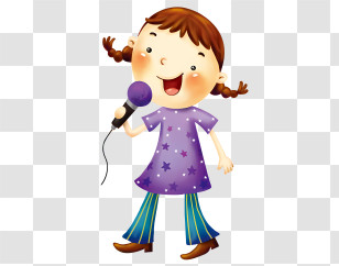 Music - Cartoon Girl Singing With Microphone Transparent PNG
