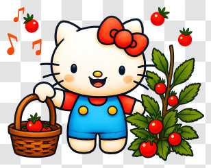 Hello Kitty Autumn - Hello Kitty With Berry Basket Transparent PNG