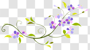 Flower Border - Delicate Floral Pattern With Purple Flowers And Green Vines Transparent PNG