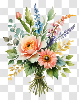 Watercolor Painting - Beautiful Mixed Flower Bouquet Illustration Transparent PNG