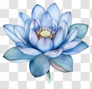 Watercolor Lotus - Blue Lotus Flower With Detailed Petals Transparent PNG