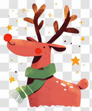 Christmas Deer - Cartoon Christmas Reindeer In Green Scarf Transparent PNG