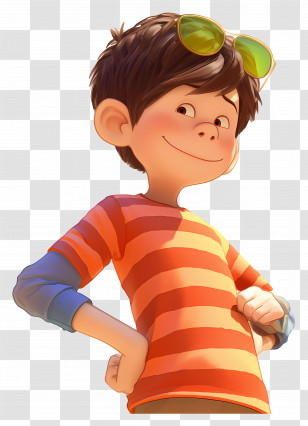 Lorax - Playful Animated Boy In Striped Shirt Illustration Transparent PNG