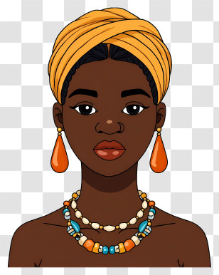 African Woman Portrait - Woman With Headwrap And Beaded Jewelry Transparent PNG