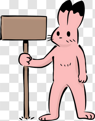 Cartoon Character - Cartoon Rabbit Holding A Sign Transparent PNG