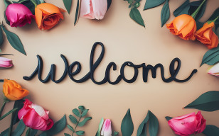 Welcome - Floral Welcome Sign With Bright Flowers Transparent PNG