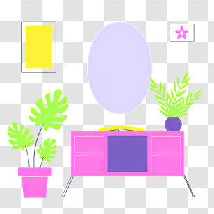 Background - Dresser With Plants And Mirror Transparent PNG
