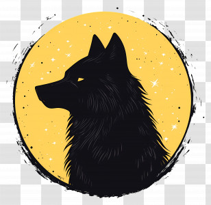 Wolf Head - Black Wolf Silhouette With Starry Background Transparent PNG