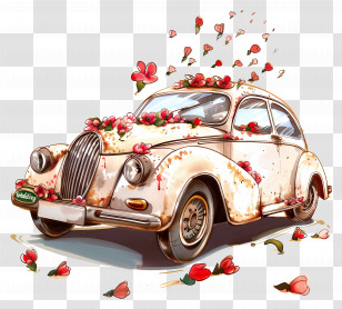 Happy Wedding - Vintage Car Decorated With Flowers For Wedding Transparent PNG