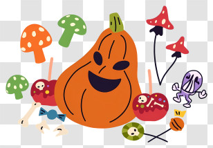 Pumpkin With Candy - Halloween Pumpkin With Mushrooms And Candy Transparent PNG