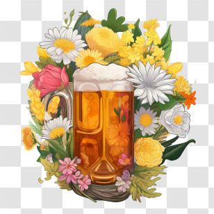 Beer - Beer Mug Surrounded By Spring Flowers Transparent PNG