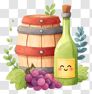 Wine Wooden Barrel - Smiling Wine Bottle With Barrel Transparent PNG