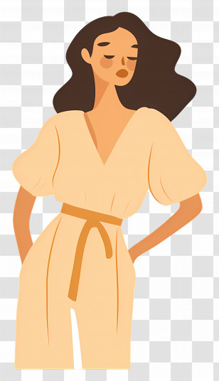 Woman In Beige - Elegant Woman In Fashionable Dress Transparent PNG
