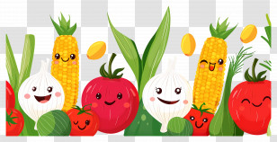 Food Background - Cartoon Vegetables With Smiling Faces Transparent PNG
