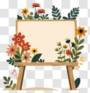 Spring Flowers Sign Board - Beautiful Flower-Themed Blank Board Transparent PNG