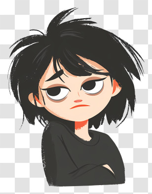 Emo Emoji - Black Haired Girl Cartoon Illustration Transparent PNG