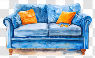 Blue Sofa - Elegant Blue Sofa With Orange Pillows Transparent PNG