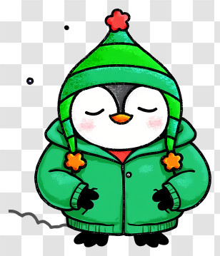 Cute Penguin - Doodle Penguin In Green Coat Transparent PNG