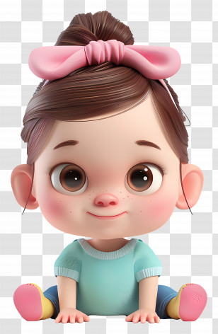 Baby Girl - Adorable Cartoon Baby Girl With Pink Bow Transparent PNG
