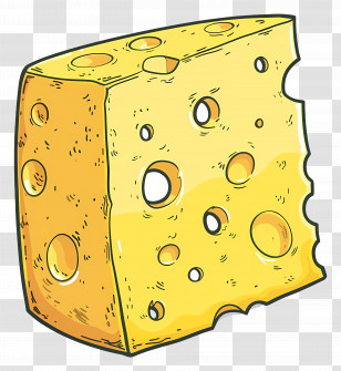 Yellow Cheese Wedge - Illustrated Yellow Cheese Wedge With Holes Transparent PNG