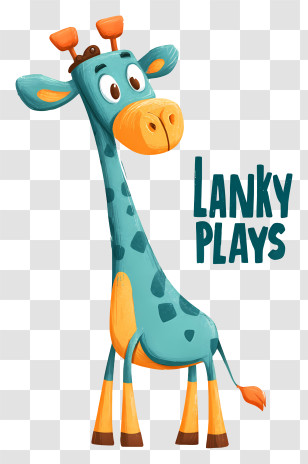 Lanky Plays Logo - Playful Teal Giraffe Character Transparent PNG