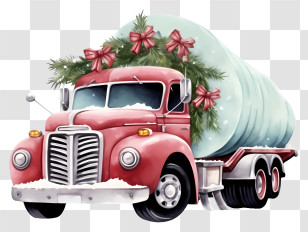 Red Semi Truck - Christmas Tree On Red Truck Transparent PNG