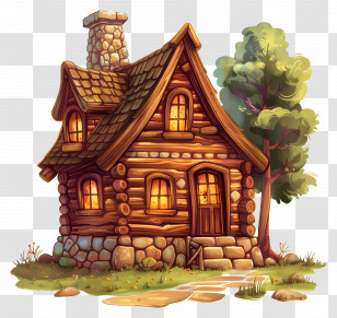 Log Cabin House - Cozy Wooden House Illustration Transparent PNG