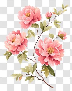Pink Peony Branch Illustration Transparent PNG