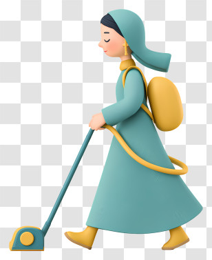 Muslim Housewife Cleaning - Woman Vacuuming Illustration Transparent PNG