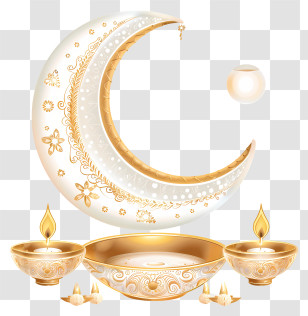 Karwa Chauth - Golden Crescent Moon With Candles Transparent PNG