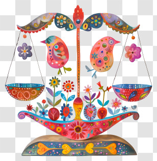 Abstract Libra - Decorative Scale With Birds And Flowers Transparent PNG