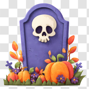 Halloween Gravestone With Skull - Halloween Purple Tombstone With Pumpkins Transparent PNG