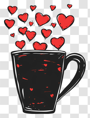Love Heart Mug - Black Cup With Red Hearts Transparent PNG