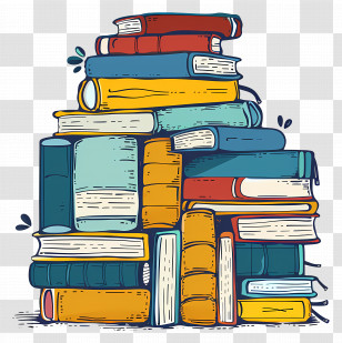 Books - Colorful Stacked Books In An Artistic Style Transparent PNG