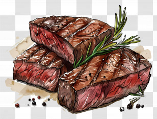 Medium Rare Steak - Illustration Of Grilled Steak With Herbs Transparent PNG