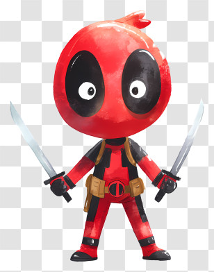 Deadpool Holding Two Swords - Cute Deadpool Chibi Transparent PNG