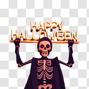 Happy Halloween - Skeleton Holding Happy Halloween Sign Transparent PNG