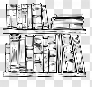 Books - Bookshelf Illustration In Sketch Style Transparent PNG