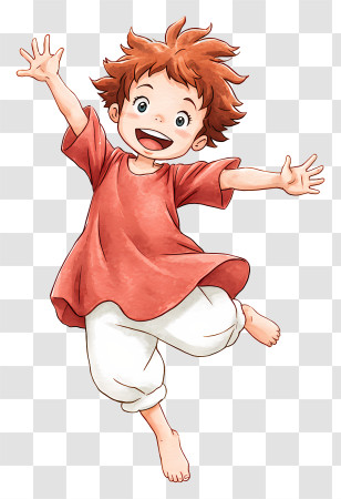Ponyo - Joyful Red-Haired Child Jumping Transparent PNG
